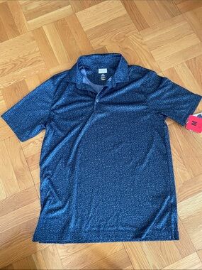 Greg Norman Collection Navy Micro-Pattern Polo Size Medium